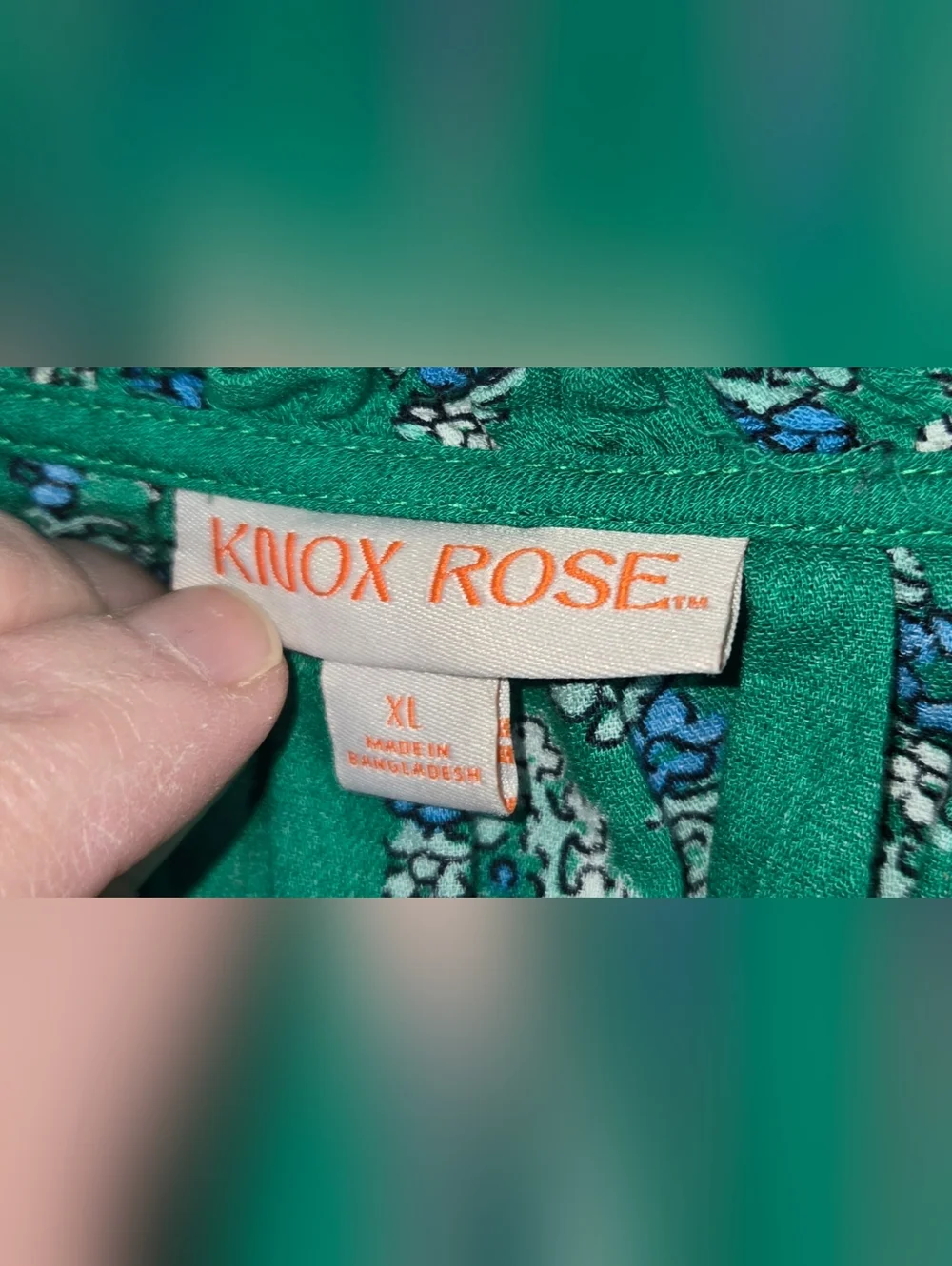 Knox Rose Green White Blue Paisley Boho V Neck Tassel Puff Sleeve Top Sz XL - Picture 3 of 4